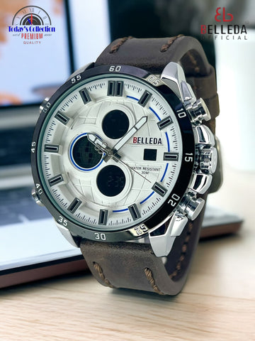 (B) Belleda Men’s Waterproof Watch – 100% Premium Leather Timepiece