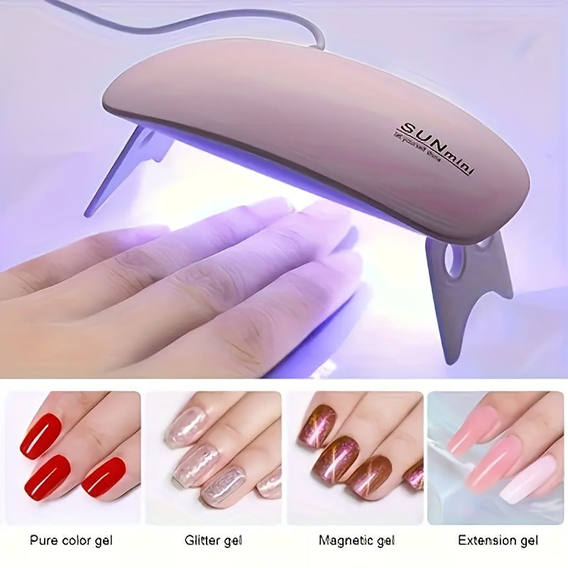 6W Mini Portable UV LED Nail Lamp Light with Dual Timer (45s/60s) - USB-Powered Gel Polish Curing Dryer for Home, Travel, and Quick Nail Art Design (Random Color)
