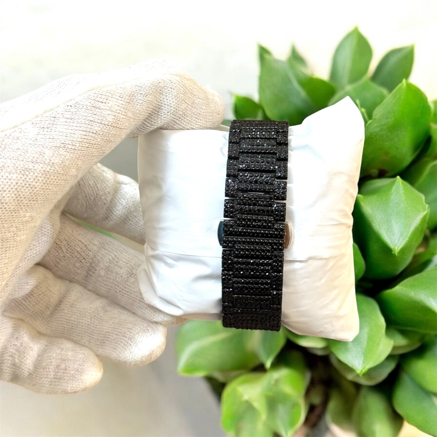 Luxury Iced Out Black Silver Stone Watch