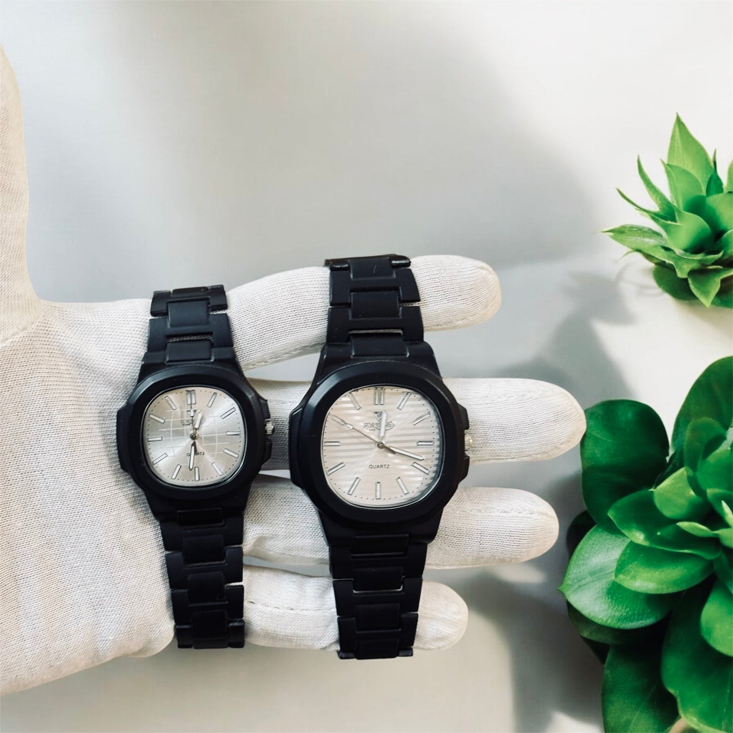 Premium PTK Desing Couple Watch Metallic Black colour