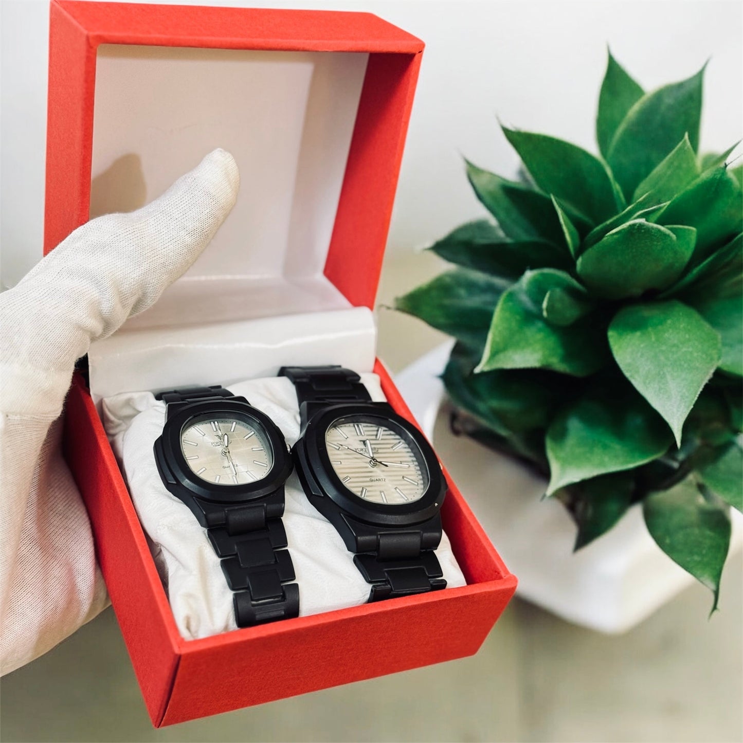 Premium PTK Desing Couple Watch Metallic Black colour