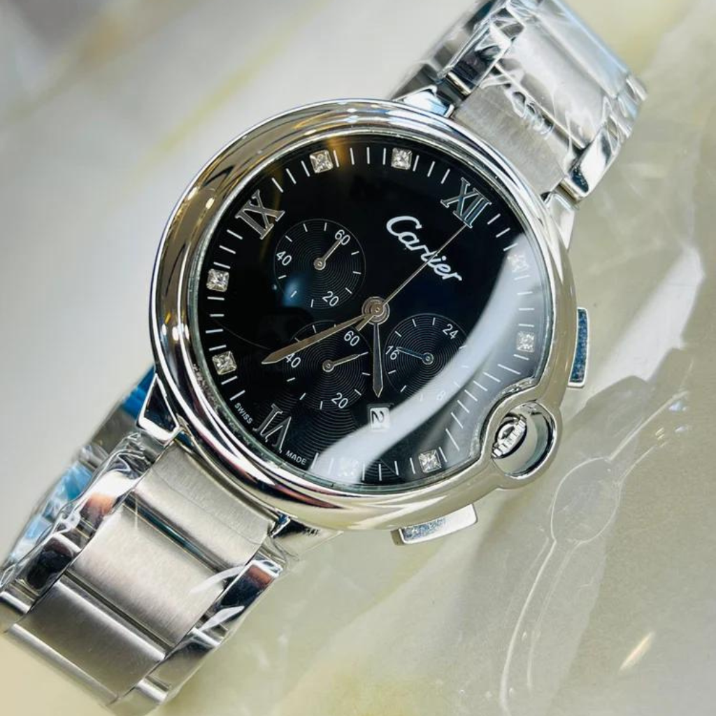 The Stainless Black Crystal Dial Watch